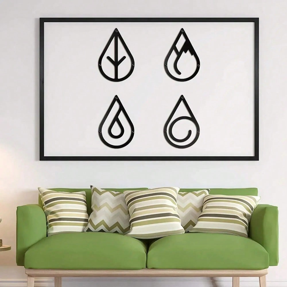 4 Pieces Diverse Metal Wall Decor - Black Metal Wall Decor With Diverse Elements. Stylish And Elegant Metal Decoration For Modern Living Space.