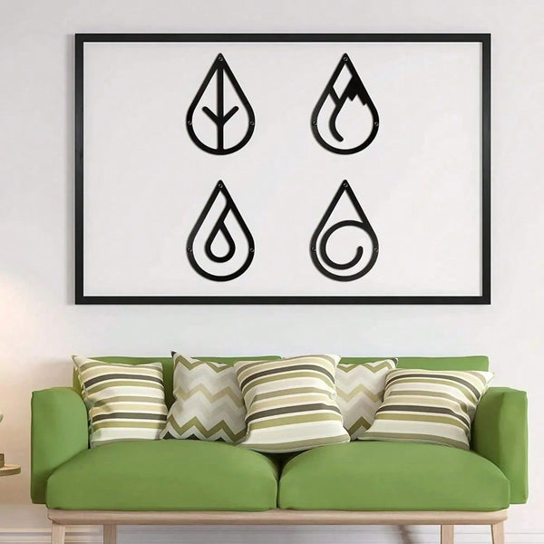 4 Pieces Diverse Metal Wall Decor - Black Metal Wall Decor With Diverse Elements. Stylish And Elegant Metal Decoration For Modern Living Space.
