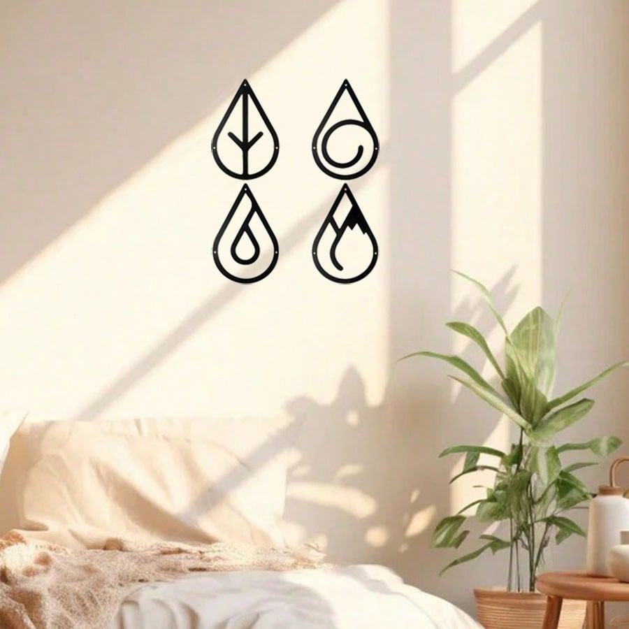 4 Pieces Diverse Metal Wall Decor - Black Metal Wall Decor With Diverse Elements. Stylish And Elegant Metal Decoration For Modern Living Space.