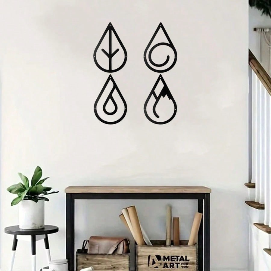 4 Pieces Diverse Metal Wall Decor - Black Metal Wall Decor With Diverse Elements. Stylish And Elegant Metal Decoration For Modern Living Space.