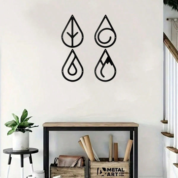 4 Pieces Diverse Metal Wall Decor - Black Metal Wall Decor With Diverse Elements. Stylish And Elegant Metal Decoration For Modern Living Space.