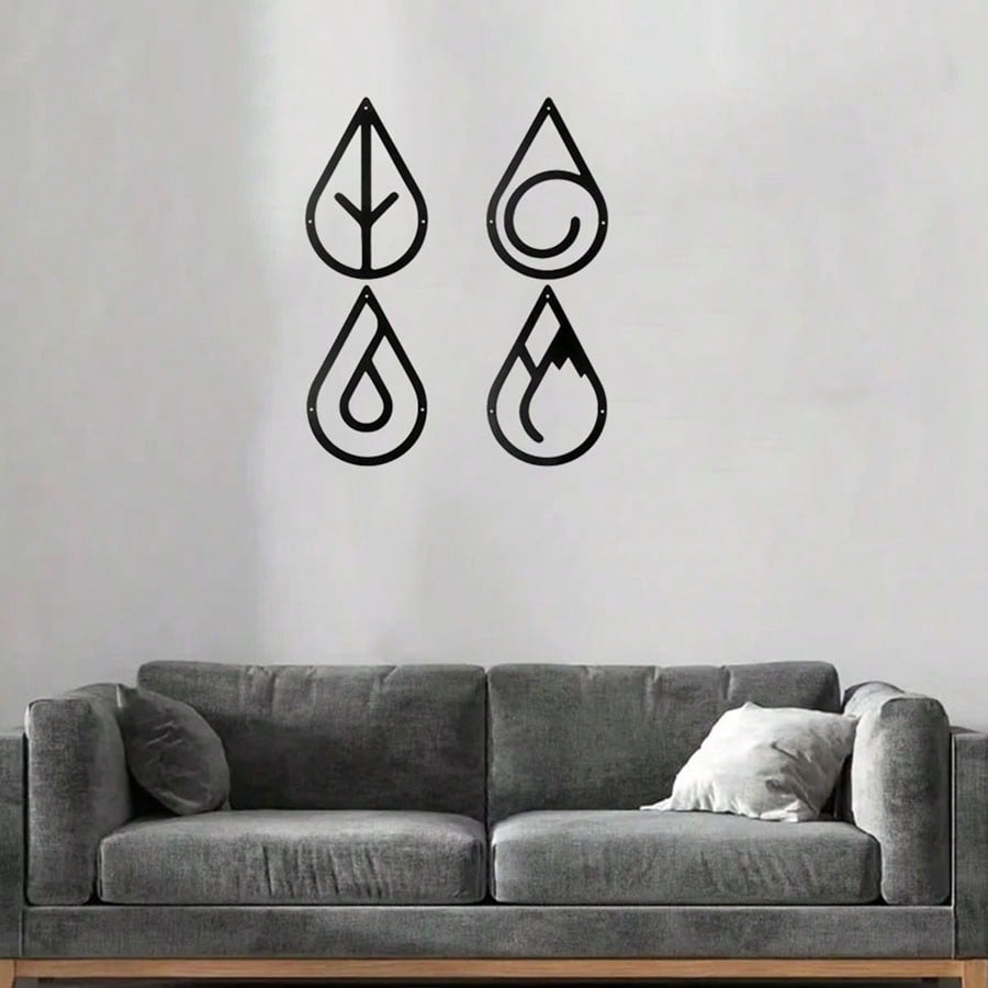 4 Pieces Diverse Metal Wall Decor - Black Metal Wall Decor With Diverse Elements. Stylish And Elegant Metal Decoration For Modern Living Space.