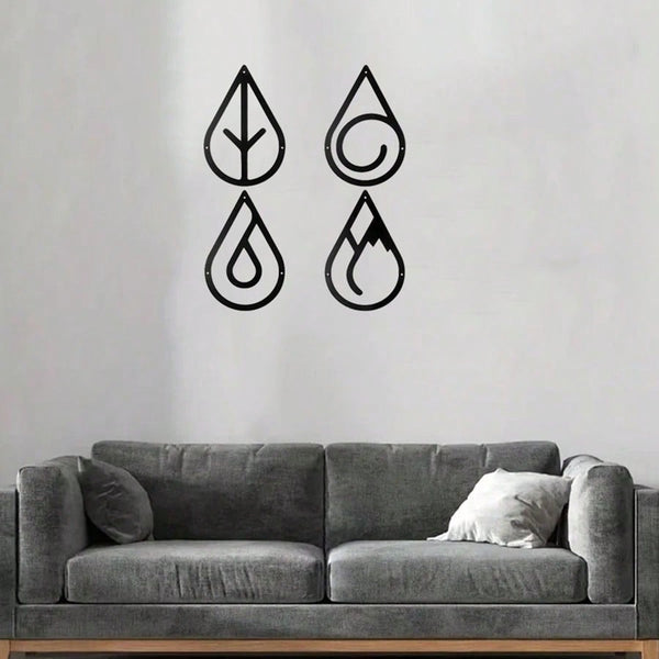 4 Pieces Diverse Metal Wall Decor - Black Metal Wall Decor With Diverse Elements. Stylish And Elegant Metal Decoration For Modern Living Space.