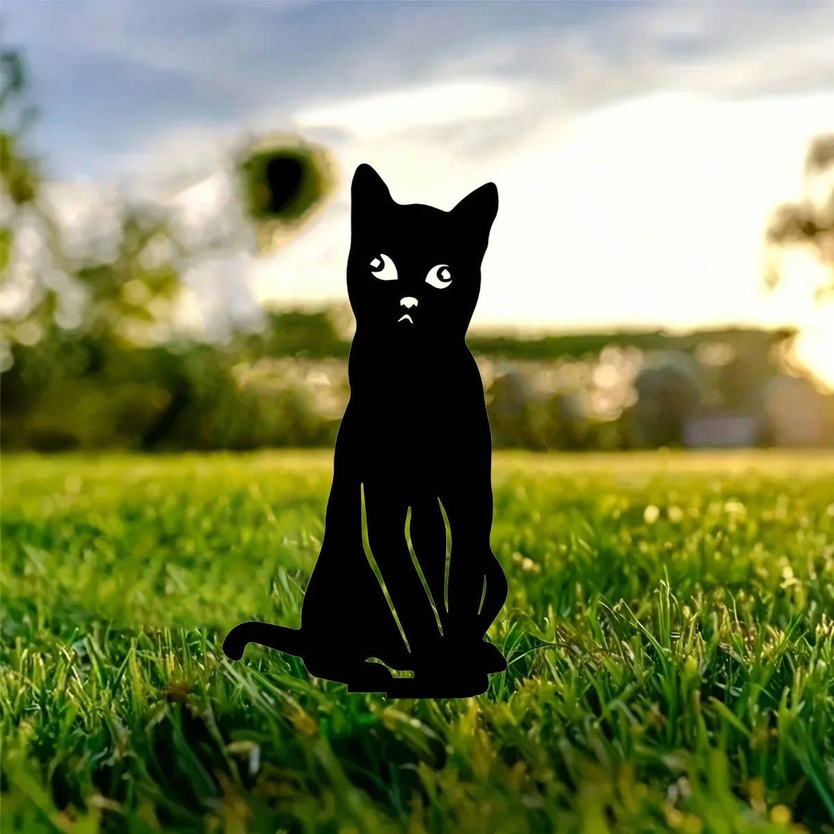 1 piece Halloween metal ornament, black peeping cat/puppy/fox sculpture lawn decoration, holiday yard garden stake decoration, birthday graduation gift