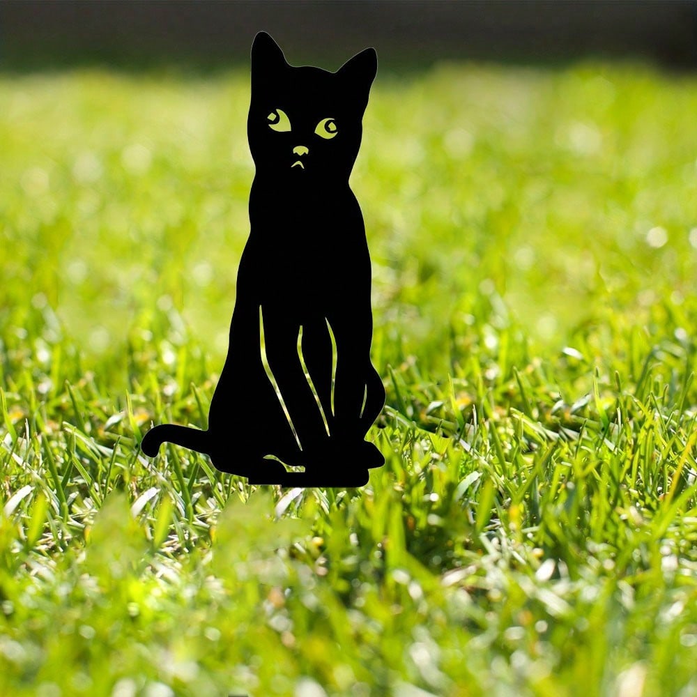 1 piece Halloween metal ornament, black peeping cat/puppy/fox sculpture lawn decoration, holiday yard garden stake decoration, birthday graduation gift