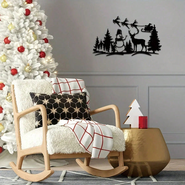 A piece of Santa Claus metal wall decoration. Suitable for study, bedroom, living room, entrance and other spaces, adding Christmas atmosphere and warmth to the space, Christmas theme wall decoration.