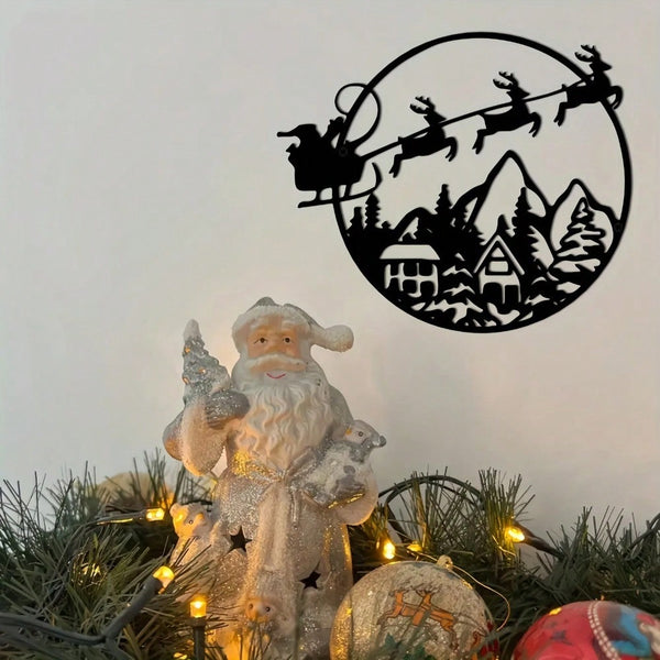 A piece of Santa Claus metal wall decoration. Suitable for study, bedroom, living room, entrance and other spaces, adding Christmas atmosphere and warmth to the space, Christmas theme wall decoration.