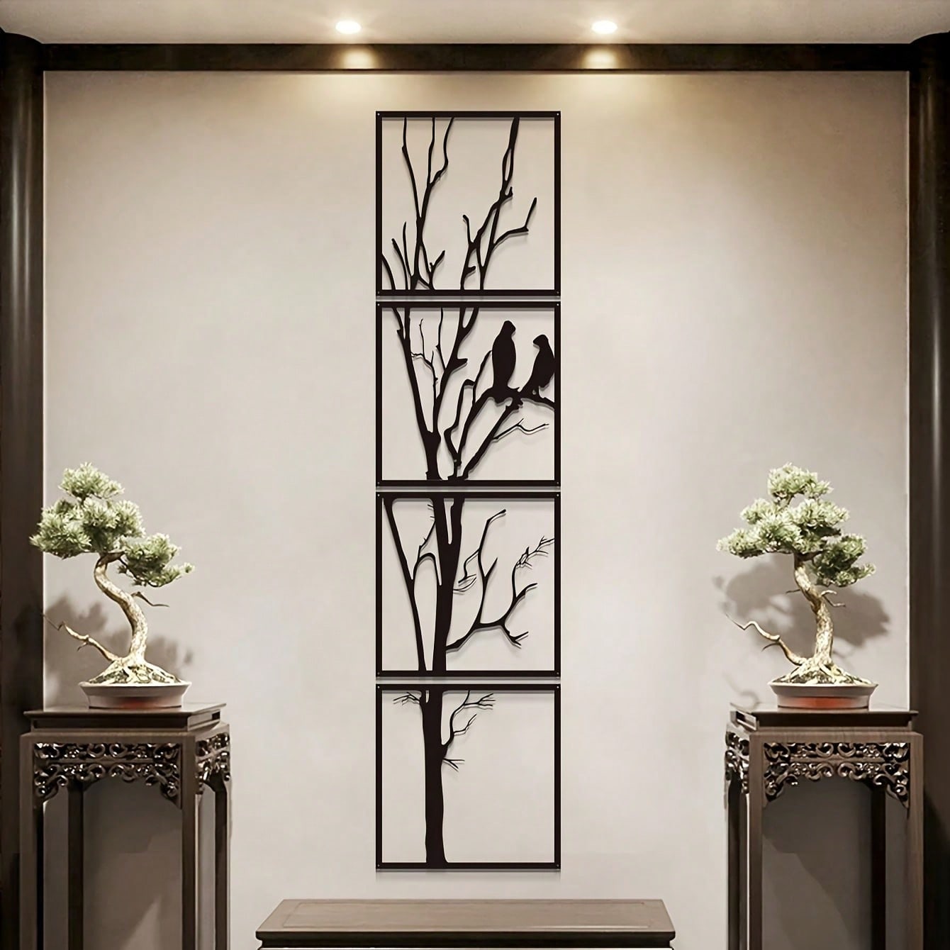金属艺术品：创意枝条中国画剪影，适用于现代家居装饰、家居装饰、房间装饰、卧室装饰、浴室装饰，防水防锈，墙面装饰