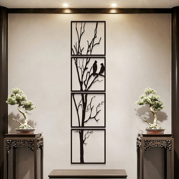 Metal artwork: creative branches Chinese painting silhouette, suitable for modern home decoration, home decoration, room decoration, bedroom decoration, bathroom decoration, waterproof and rust-proof, wall decoration