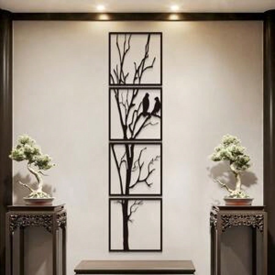 金属艺术品：创意枝条中国画剪影，适用于现代家居装饰、家居装饰、房间装饰、卧室装饰、浴室装饰，防水防锈，墙面装饰