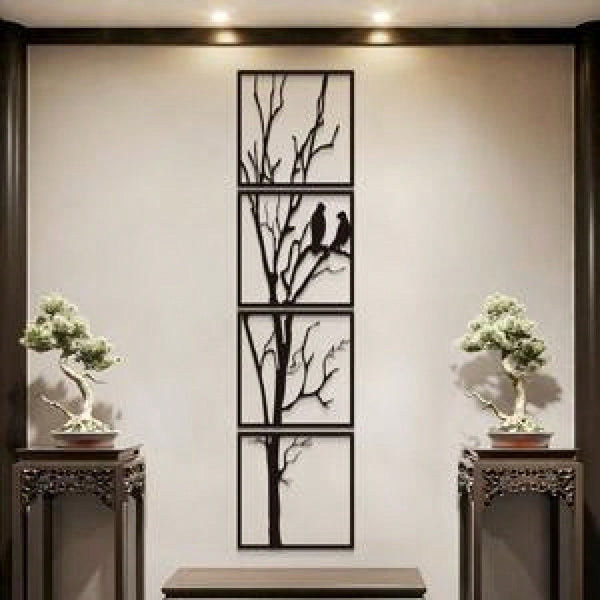Metal artwork: creative branches Chinese painting silhouette, suitable for modern home decoration, home decoration, room decoration, bedroom decoration, bathroom decoration, waterproof and rust-proof, wall decoration
