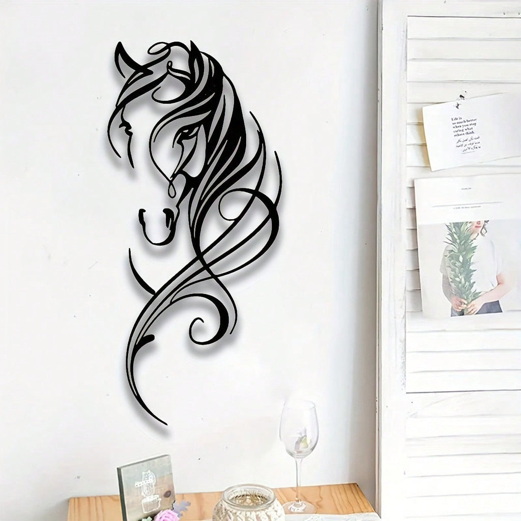 1 piece of modern abstract horse metal wall decoration - vintage aesthetic hanging decoration for home, office, bar and kitchen - perfect for Valentine's Day and New Year; 1 piece of laundry metal decoration plaque, simple and lovely