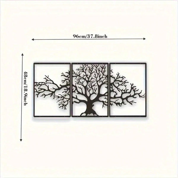 3-Piece set of metal tree decorative painting combination - frameless wrought iron decorations are suitable for living rooms, TV background walls, porches, suitable for modern home decoration, home decoration, room decoration