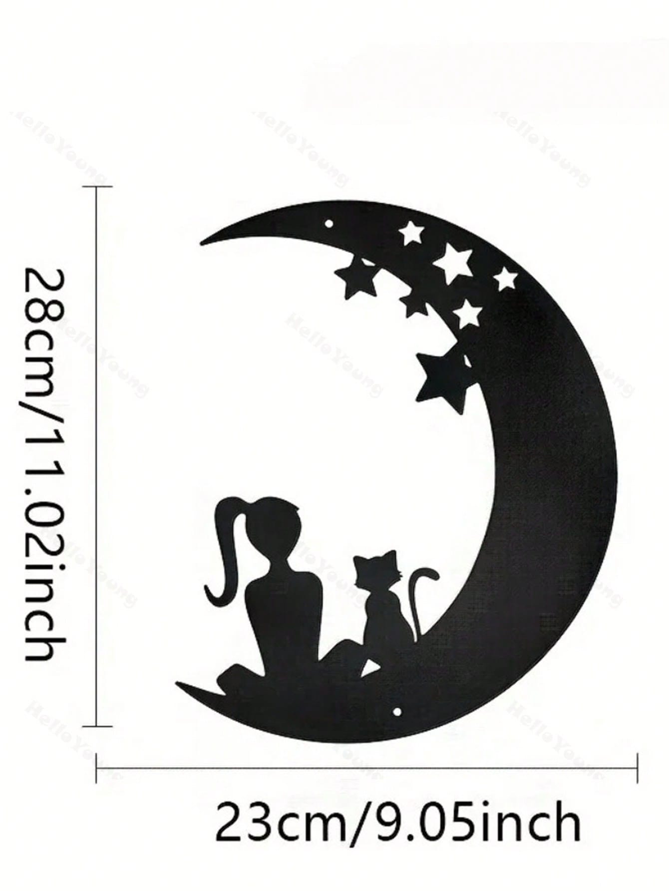 1 Pc Beautiful Girl With A Kitten Sitting On The Stars And The Moon Metal Wall Decoration: Gorgeous Interior Decoration, Creating A Sense Of Family Happiness, Suitable For Various Spaces Such As Halls And Bedrooms, Suitable For Various Festivals