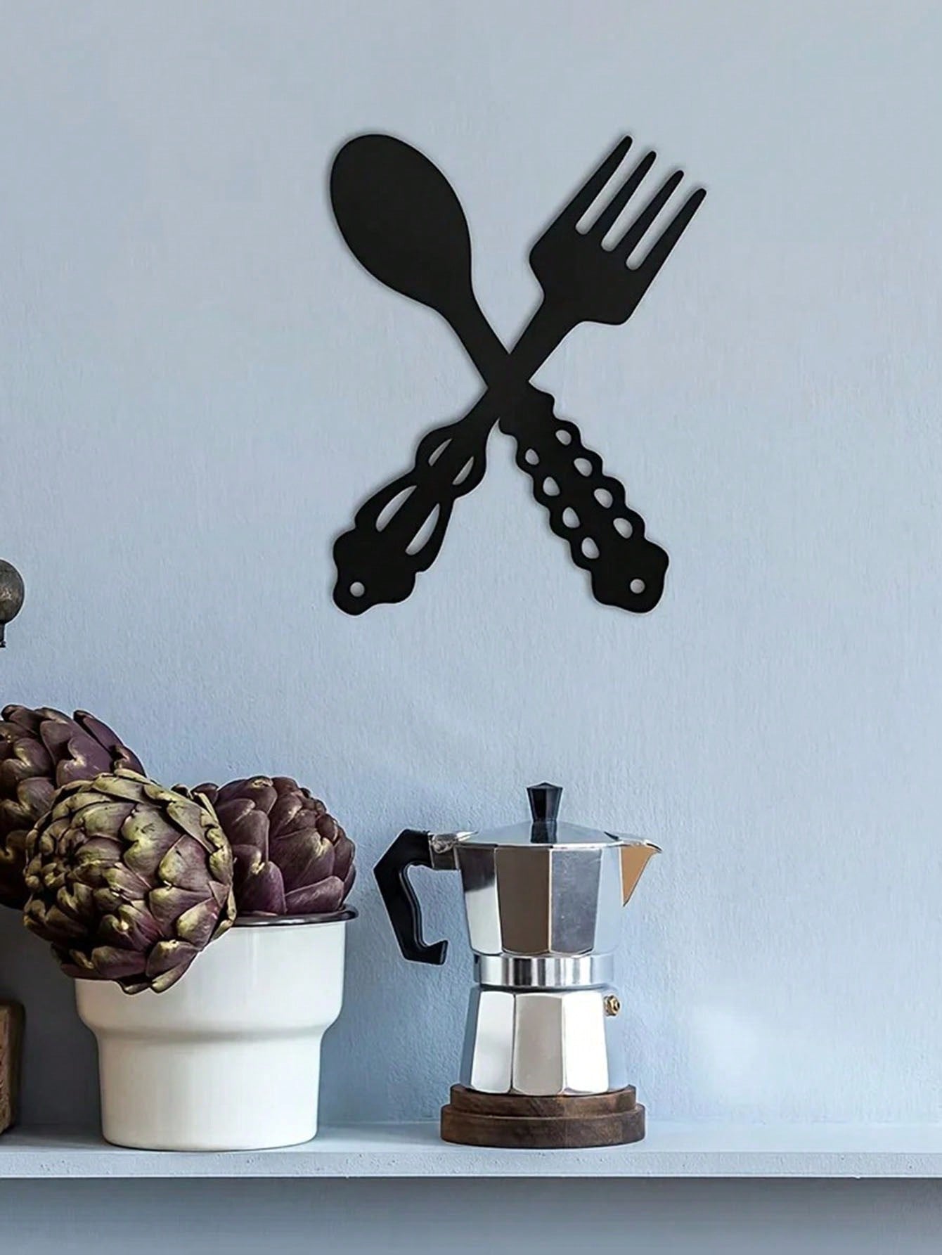 2 Pieces Black Fork And Spoon Metal Decorative Hanging Signs - Suitable For Kitchens, Restaurants, Catering Stores And Other Occasions, Spoon And Fork Shape Wall Signs, Metal Wall Decorations. Kitchen Decor Main image