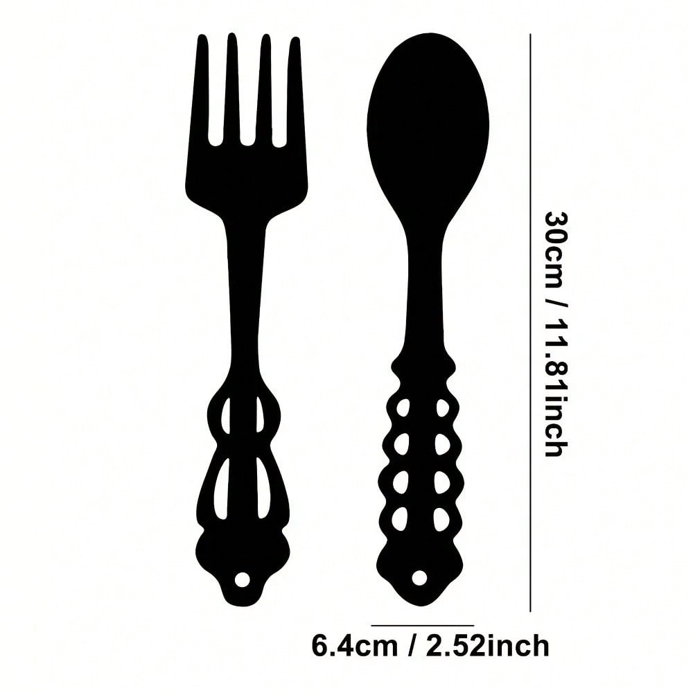 2 Pieces Black Fork And Spoon Metal Decorative Hanging Signs - Suitable For Kitchens, Restaurants, Catering Stores And Other Occasions, Spoon And Fork Shape Wall Signs, Metal Wall Decorations. Kitchen Decor Secondary image