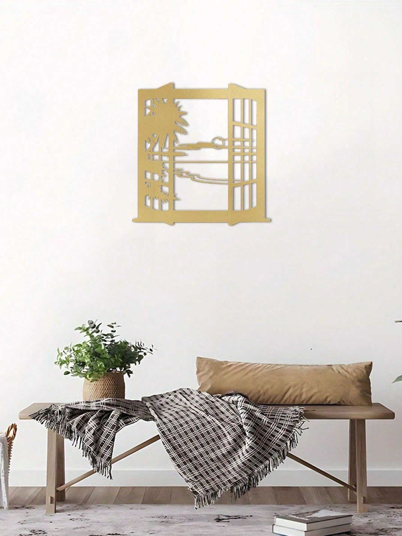 1pc Gold Metal Wall Decor, Contemporary Abstract Wall Sculpture Pendant, Perfect Home Decor For Living Room, Bedroom, Bathroom, Kitchen And Outdoor Space. Gold Decorative Sign, Perfect Lantern Gift. Gifts Birthday Graduation