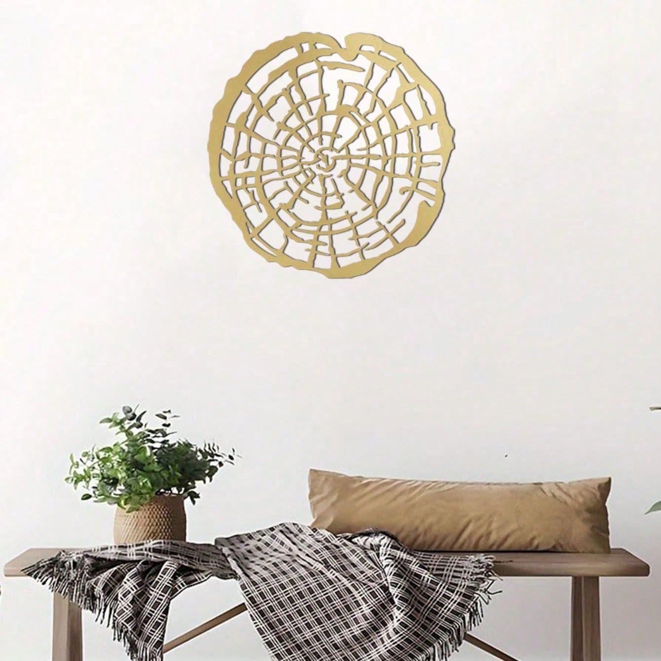 1pc Gold Metal Wall Decor, Contemporary Abstract Wall Sculpture Pendant, Perfect Home Decor For Living Room, Bedroom, Bathroom, Kitchen And Outdoor Space. Gold Decorative Sign, Perfect Lantern Gift. Gifts Birthday Graduation