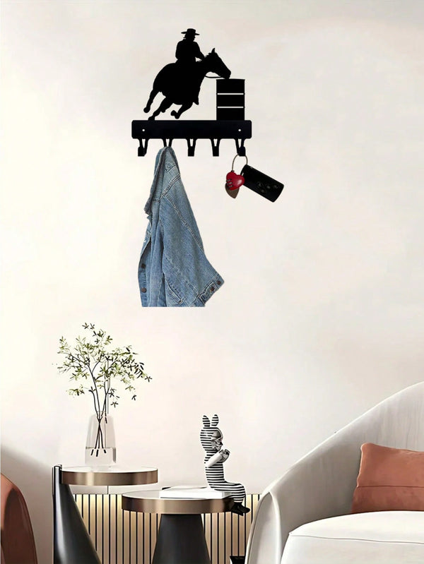 A black metal home decoration riding character shape hook can be hung in bedrooms, living rooms, offices and other places, with a beautiful meaning. It can be used as a personalized gift and is also suitable for kitchen storage.