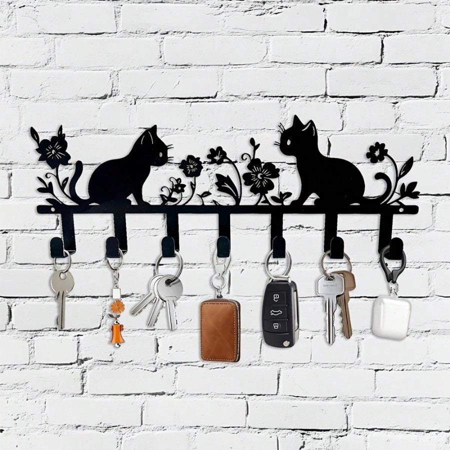 1 cute cat flower keychain, metal wall-mounted hook, stylish lacquered surface, easy to install, decorative key rack, suitable for storage in living rooms, bathrooms, walk-in closets, and other places. A great choice for birthday and graduation gifts.