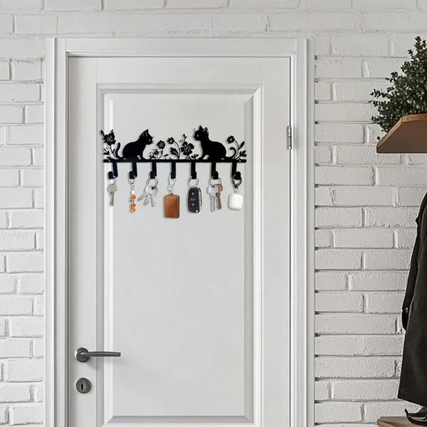 1 cute cat flower keychain, metal wall-mounted hook, stylish lacquered surface, easy to install, decorative key rack, suitable for storage in living rooms, bathrooms, walk-in closets, and other places. A great choice for birthday and graduation gifts.