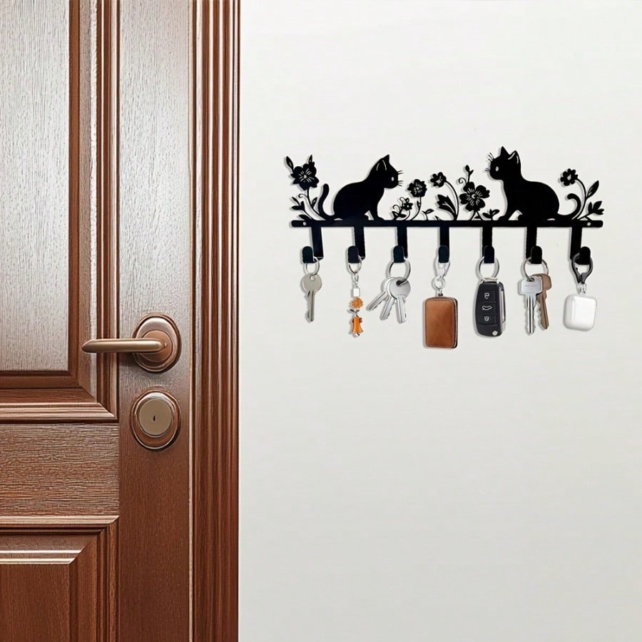 1 cute cat flower keychain, metal wall-mounted hook, stylish lacquered surface, easy to install, decorative key rack, suitable for storage in living rooms, bathrooms, walk-in closets, and other places. A great choice for birthday and graduation gifts.