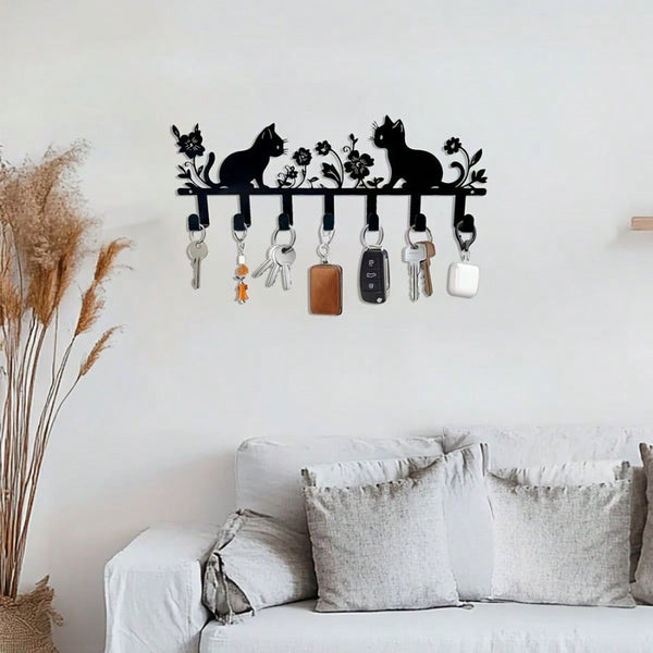 1 cute cat flower keychain, metal wall-mounted hook, stylish lacquered surface, easy to install, decorative key rack, suitable for storage in living rooms, bathrooms, walk-in closets, and other places. A great choice for birthday and graduation gifts.