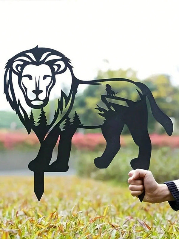 1 Black Metal Lion Garden Plug - Exquisite Outdoor Art Decorations, the Perfect Personalized Gift for Lion Lovers