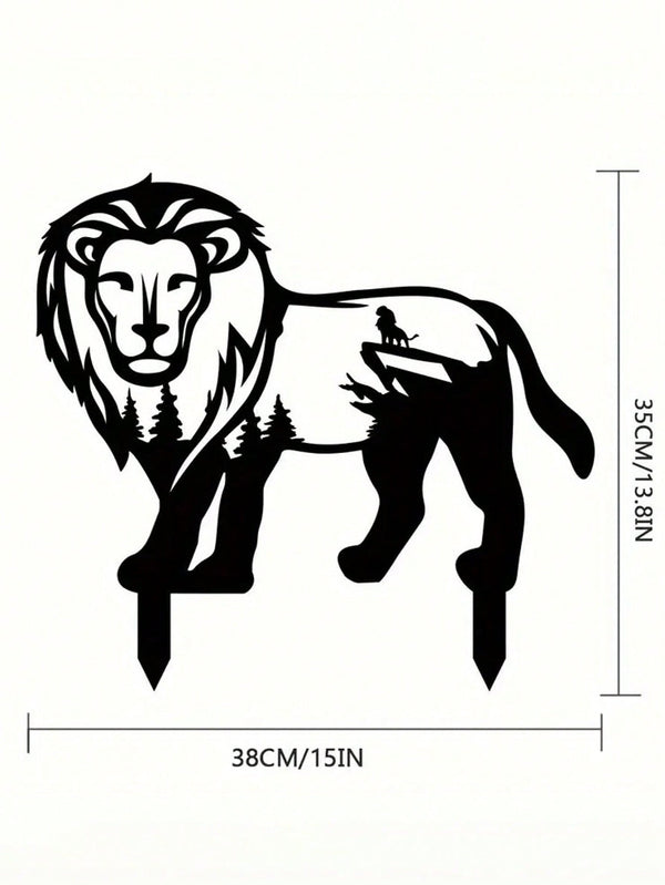1 Black Metal Lion Garden Plug - Exquisite Outdoor Art Decorations, the Perfect Personalized Gift for Lion Lovers