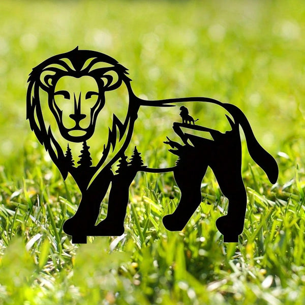 1 Black Metal Lion Garden Plug - Exquisite Outdoor Art Decorations, the Perfect Personalized Gift for Lion Lovers