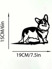 “1 件柯基犬剪影镂空墙饰 - 乡村户外家居花园装饰，小型动物爱好者的完美花园插牌装饰”