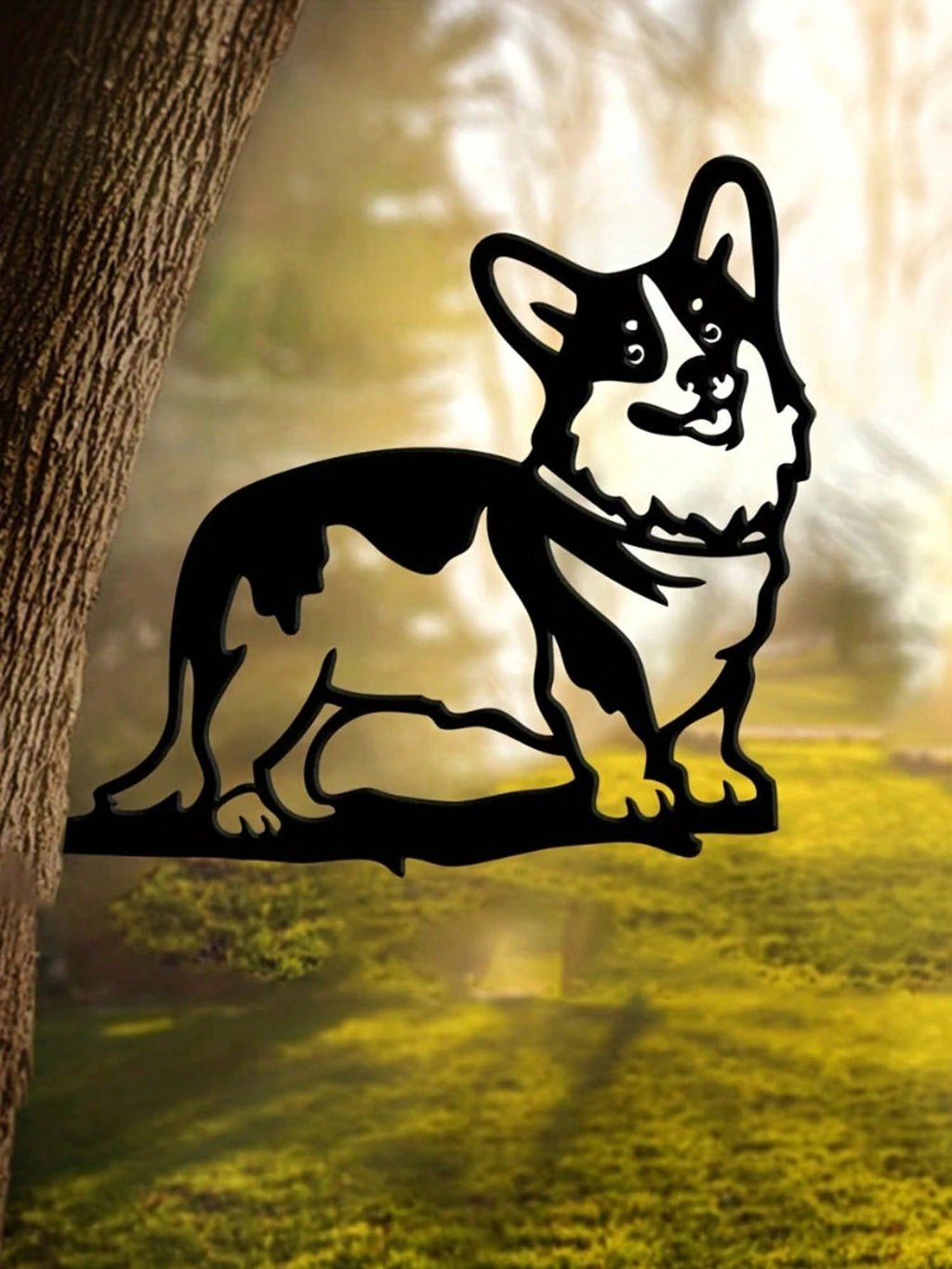 "1 Corgi Silhouette Hollow Wall Decor - Rural Outdoor Home Garden Decor, Perfect Garden Decor for Small Animal Lovers"