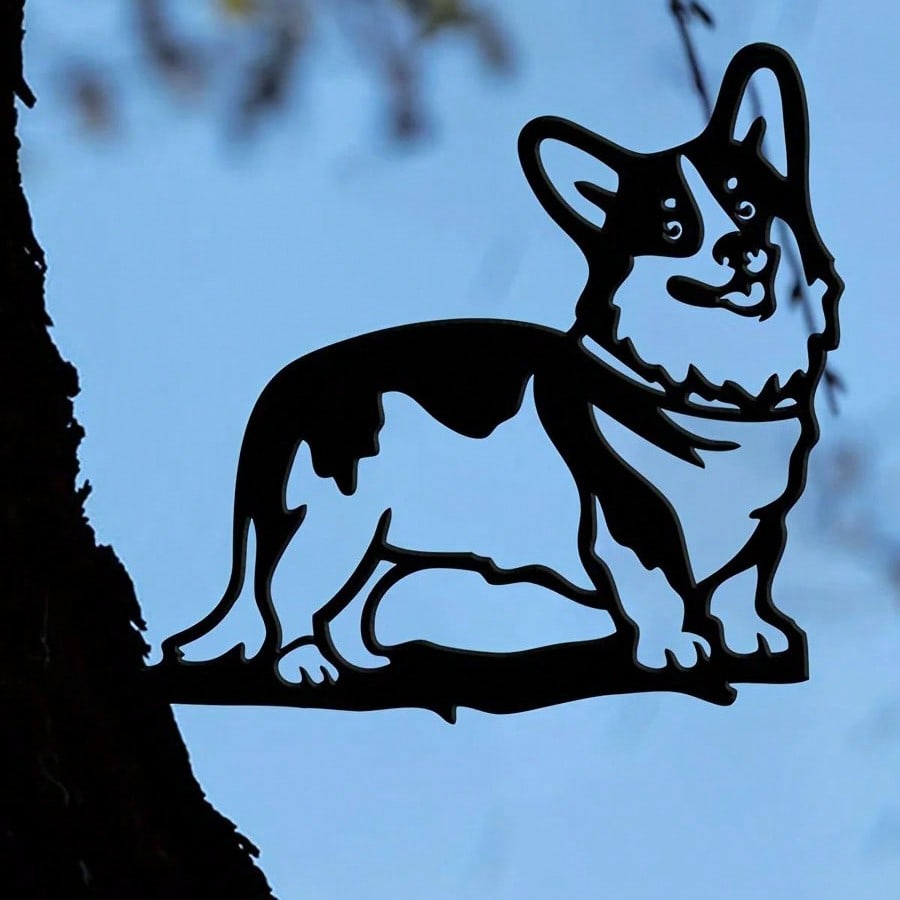 "1 Corgi Silhouette Hollow Wall Decor - Rural Outdoor Home Garden Decor, Perfect Garden Decor for Small Animal Lovers"