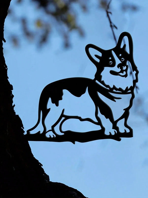 "1 Corgi Silhouette Hollow Wall Decor - Rural Outdoor Home Garden Decor, Perfect Garden Decor for Small Animal Lovers"