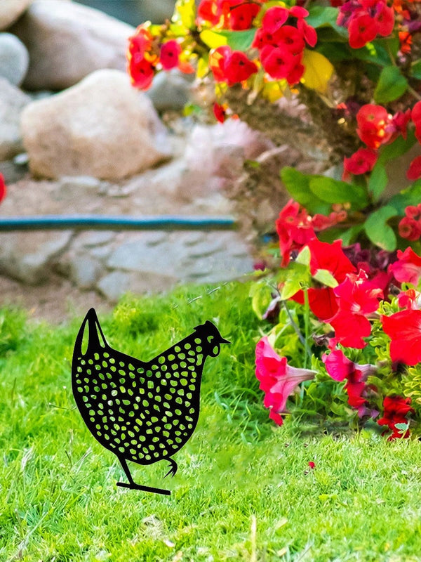 1 Decorative Black Metal Chicken Garden Plug - Made of rust-resistant material, easy-to-install patio decorations to beautify an outdoor garden or patio, a unique gift for home and gardening enthusiasts.