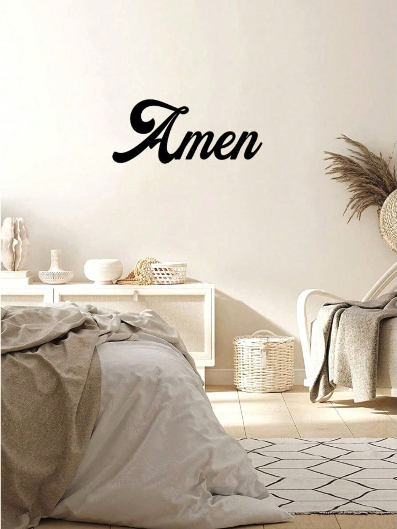 1 PC Home Decor Iron Simple Black Metal AMEN Alphabet Wall Decoration Wall Stickers, Living Room Bedroom Universal Personalized Gift