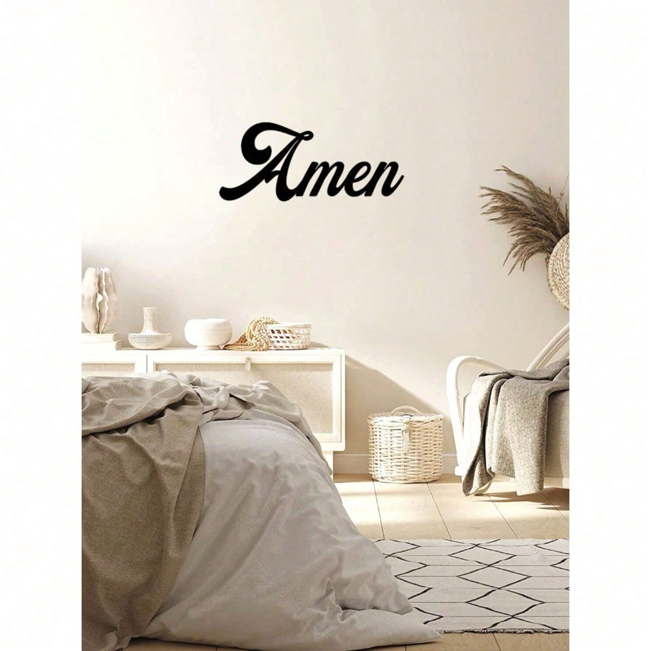 1 PC Home Decor Iron Simple Black Metal AMEN Alphabet Wall Decoration Wall Stickers, Living Room Bedroom Universal Personalized Gift