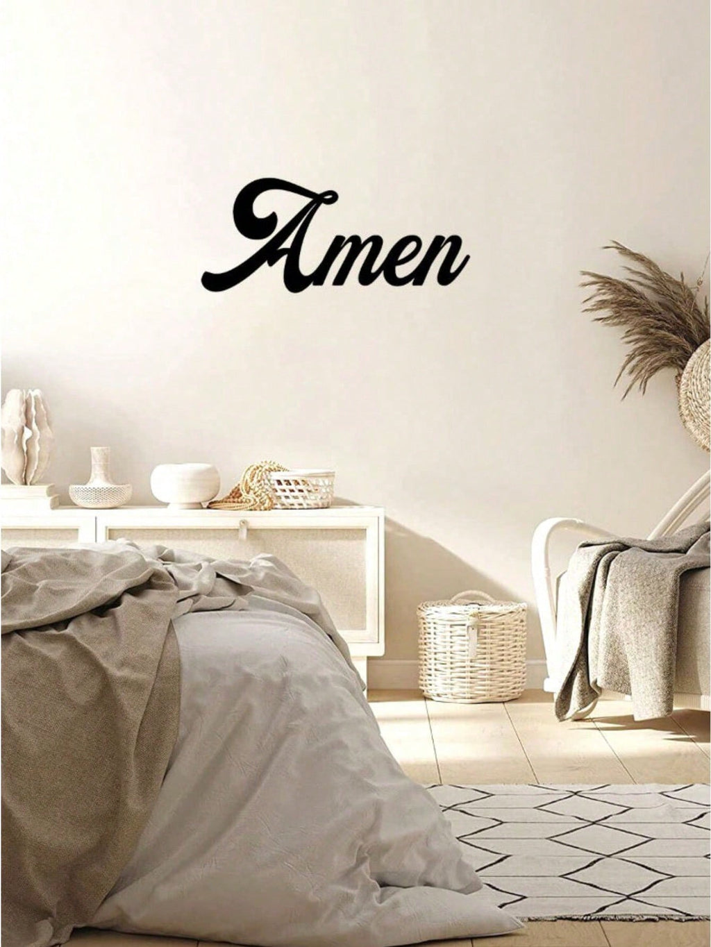 1 PC Home Decor Iron Simple Black Metal AMEN Alphabet Wall Decoration Wall Stickers, Living Room Bedroom Universal Personalized Gift
