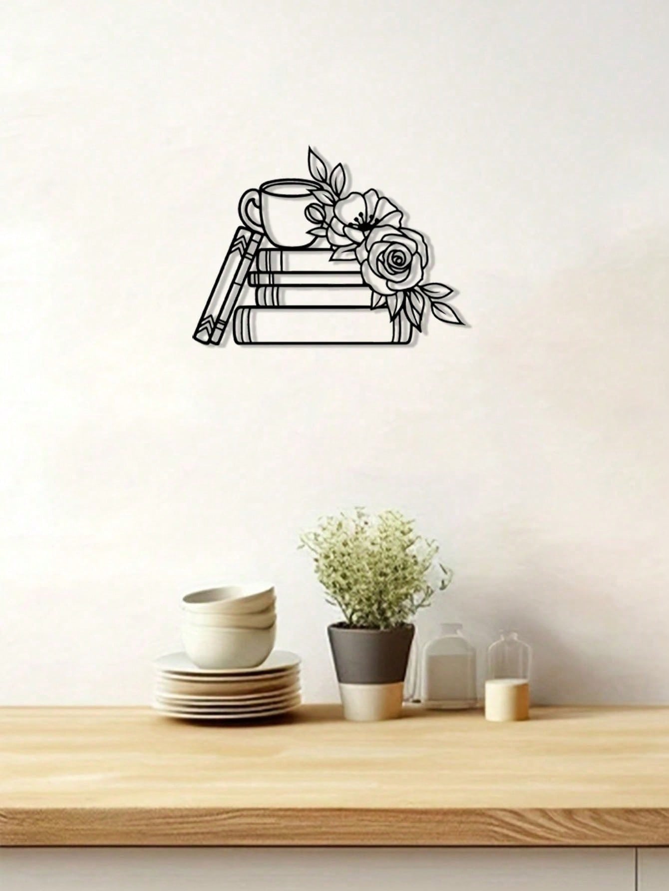 1 Piece Of Wrought Iron Decoration For Book Lovers, Metal Book With Rose Wall Sign, Metal Wall Sculpture For Library And Coffee Shop, Reading Rose Decoration For Home And Office, Book Theme Metal Wall Hanging Main image