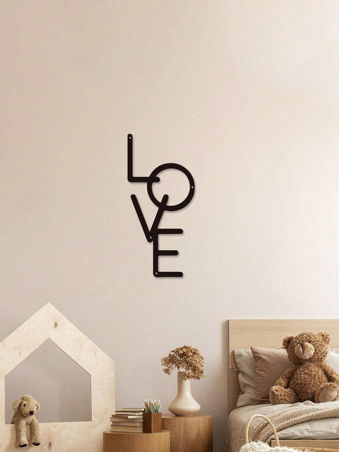 1 Piece, Metal "LOVE" Sign Wall Decoration, Rustic Black Wall Art Hanging Hollow Out Decor, Home Wall Metal Hanging