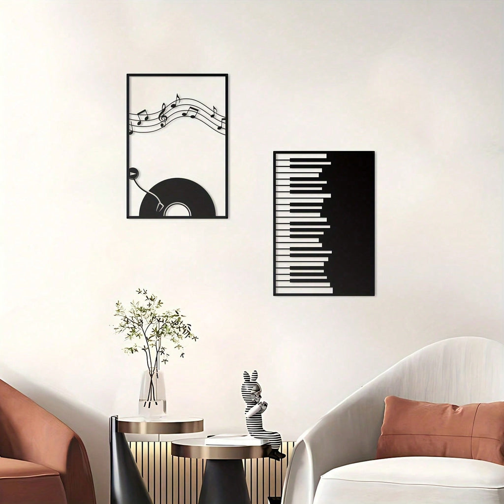 2 Pieces Metal Music Wall Art Decor Black Line Drawing Wall Decoration Modern Home Wall Art Sculpture Office Living Room Bedroom