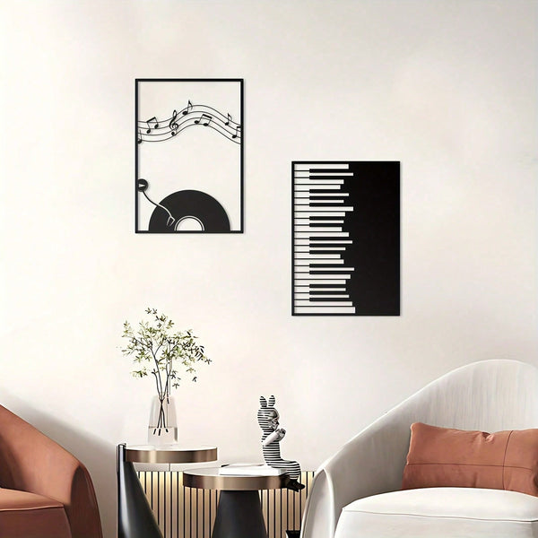 2 Pieces Metal Music Wall Art Decor Black Line Drawing Wall Decoration Modern Home Wall Art Sculpture Office Living Room Bedroom