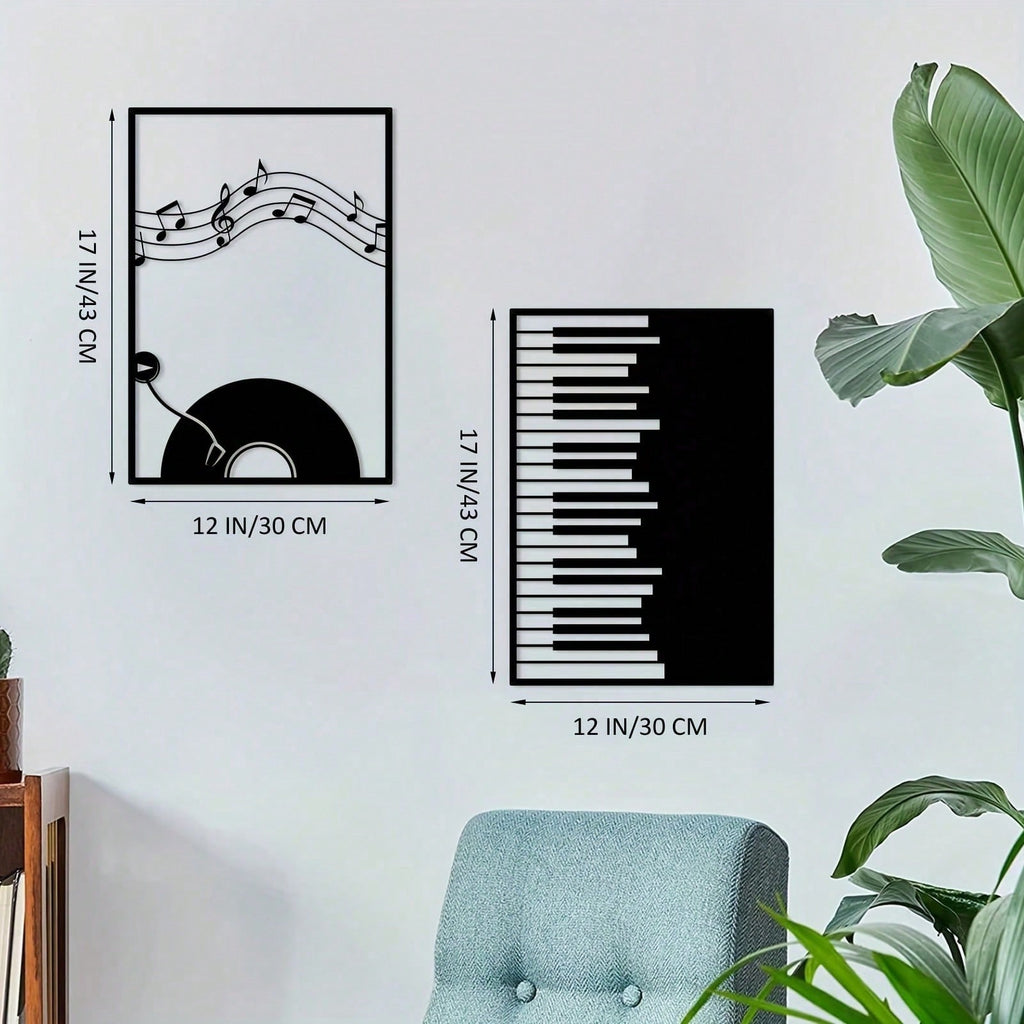 2 Pieces Metal Music Wall Art Decor Black Line Drawing Wall Decoration Modern Home Wall Art Sculpture Office Living Room Bedroom