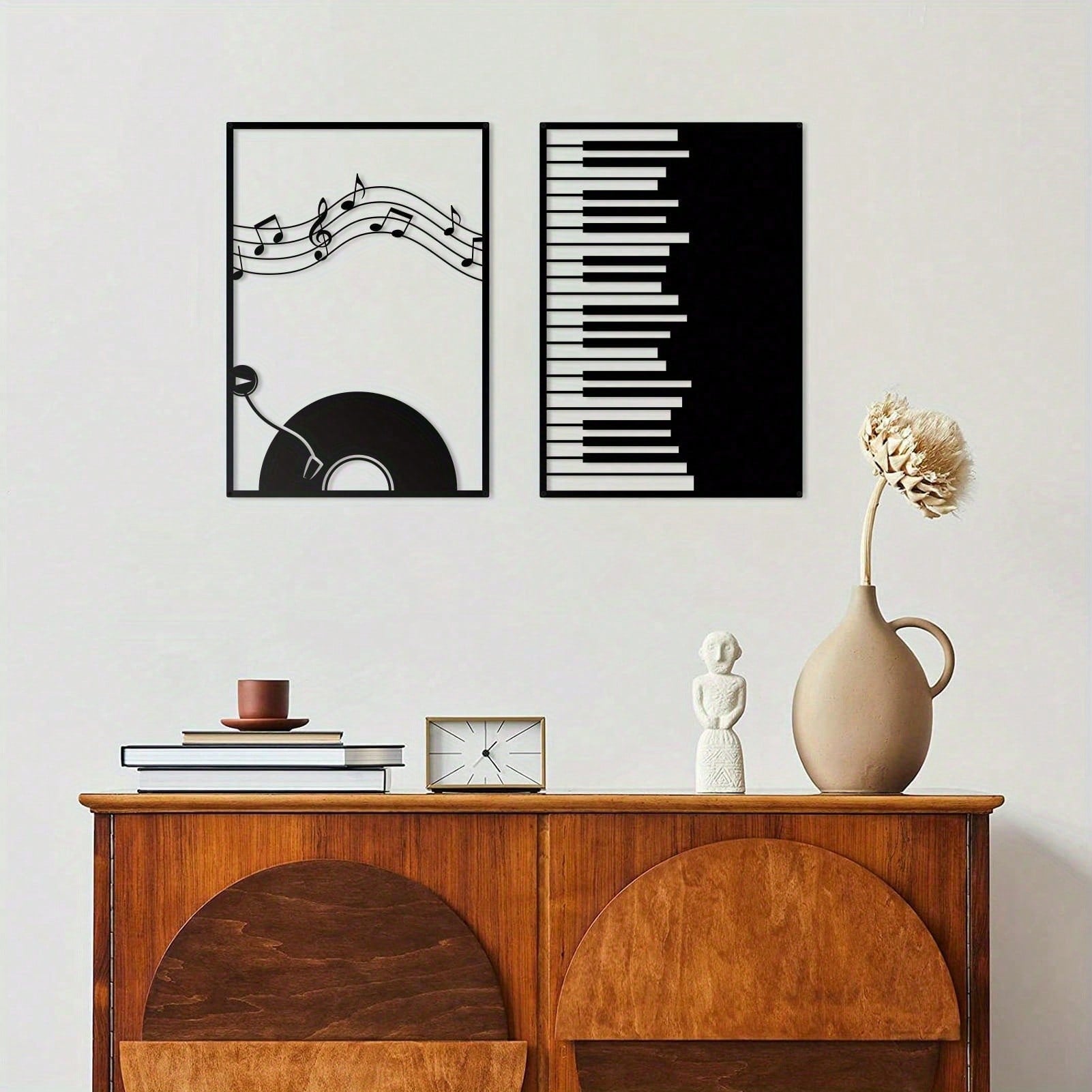 2 Pieces Metal Music Wall Art Decor Black Line Drawing Wall Decoration Modern Home Wall Art Sculpture Office Living Room Bedroom
