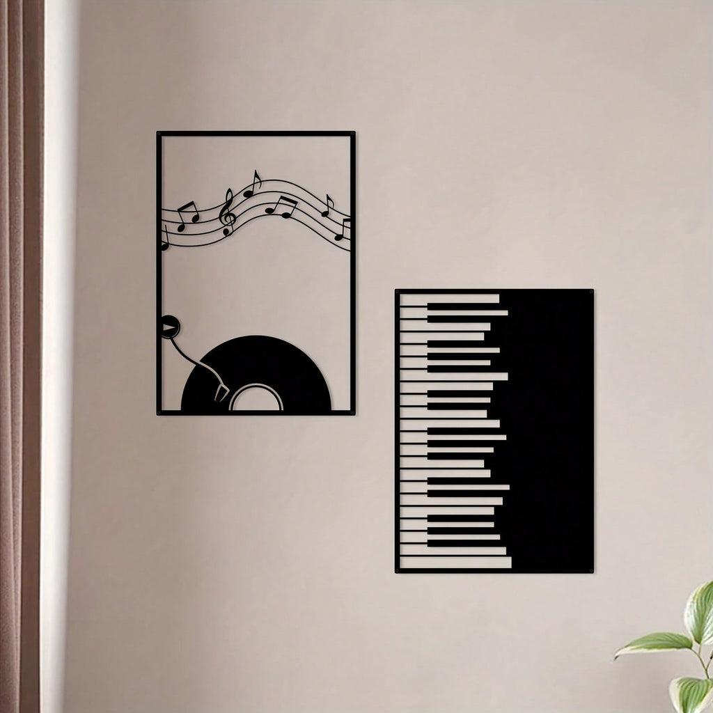2 Pieces Metal Music Wall Art Decor Black Line Drawing Wall Decoration Modern Home Wall Art Sculpture Office Living Room Bedroom