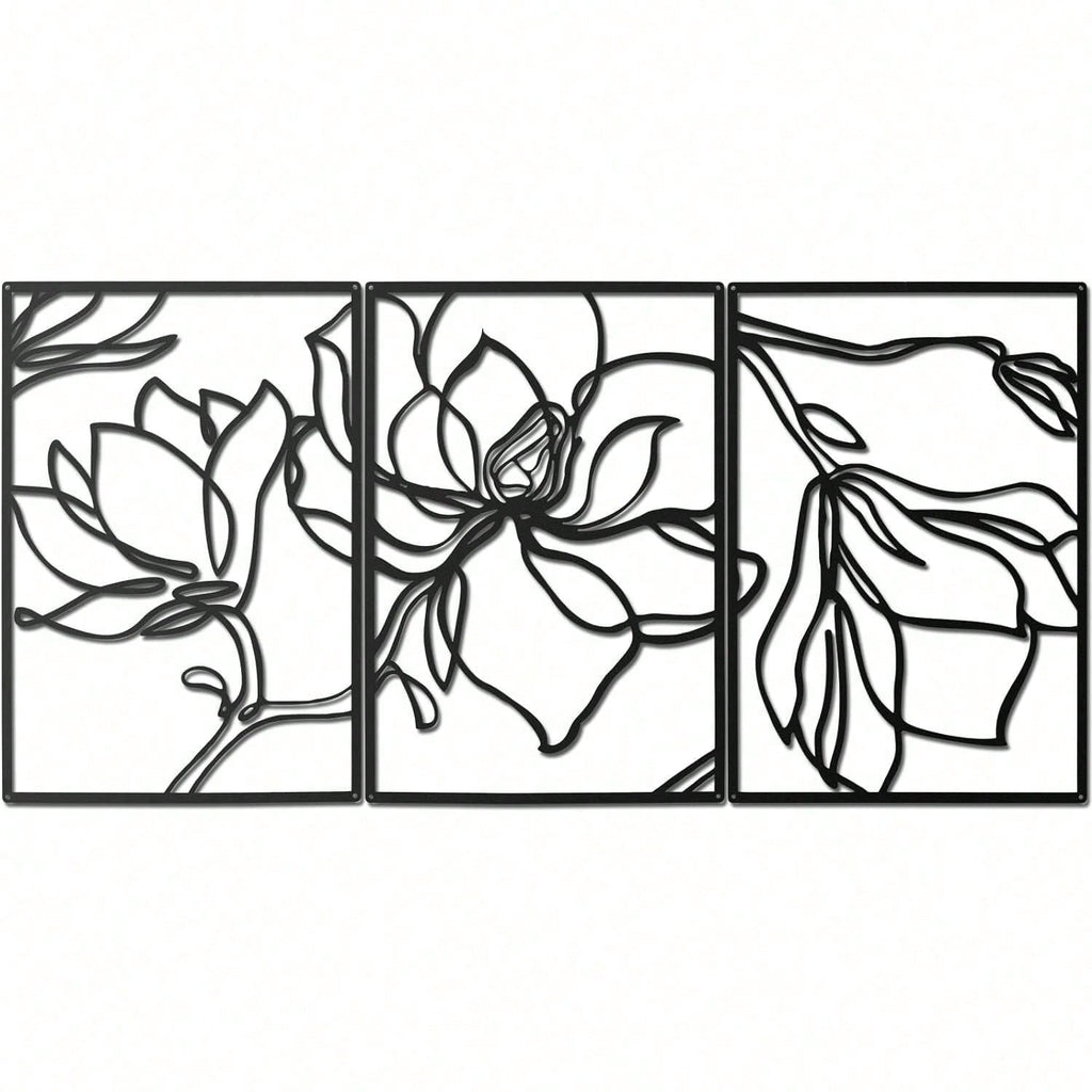 1 PC Metal Flowers Wall Decor - Modern Abstract Nature Floral Line Wall Sculpture, Minimalist Decor, Metal Home Hanging Wall Art