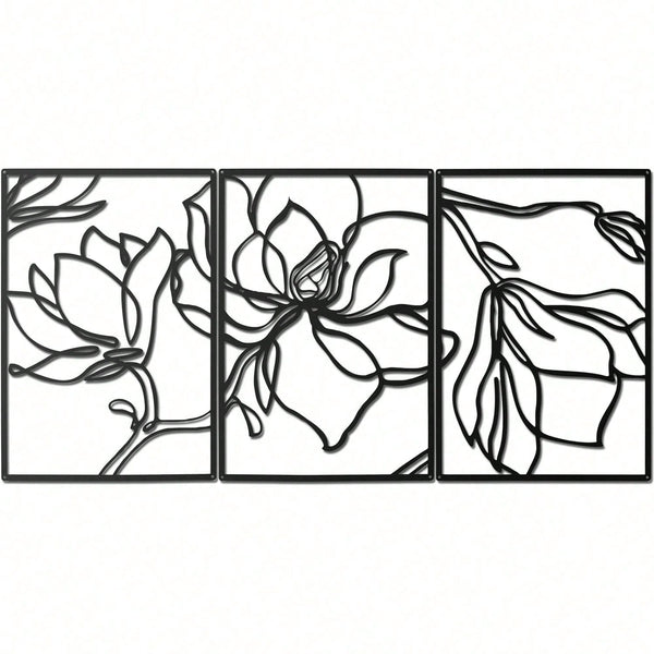 1 PC Metal Flowers Wall Decor - Modern Abstract Nature Floral Line Wall Sculpture, Minimalist Decor, Metal Home Hanging Wall Art