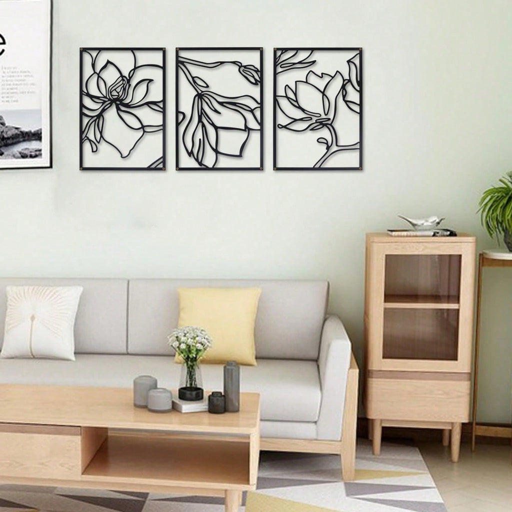1 PC Metal Flowers Wall Decor - Modern Abstract Nature Floral Line Wall Sculpture, Minimalist Decor, Metal Home Hanging Wall Art