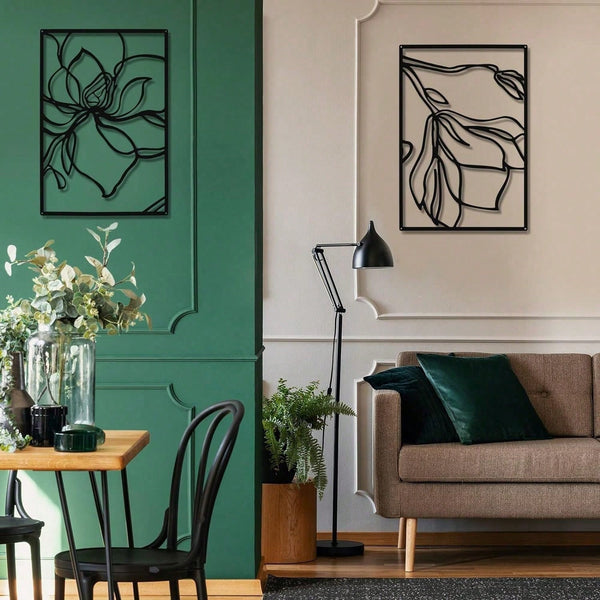1 PC Metal Flowers Wall Decor - Modern Abstract Nature Floral Line Wall Sculpture, Minimalist Decor, Metal Home Hanging Wall Art