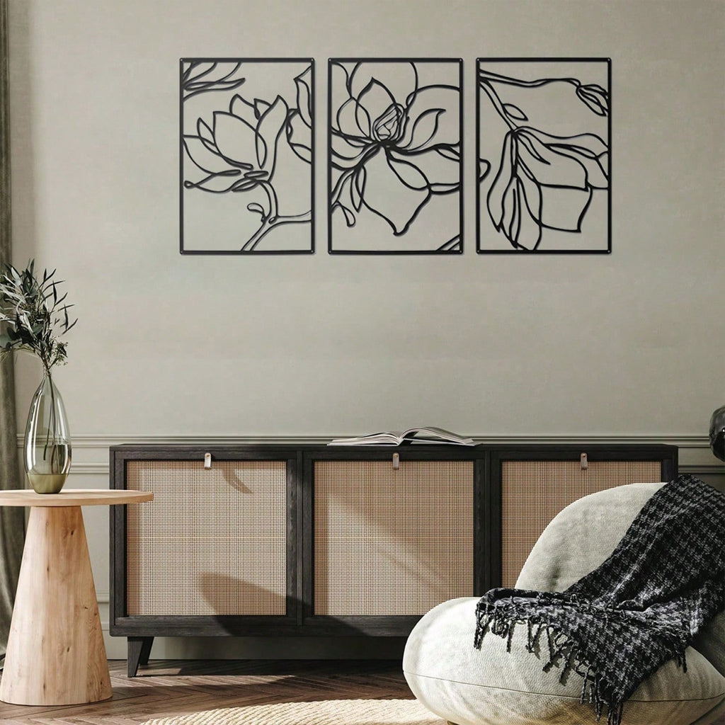 1 PC Metal Flowers Wall Decor - Modern Abstract Nature Floral Line Wall Sculpture, Minimalist Decor, Metal Home Hanging Wall Art